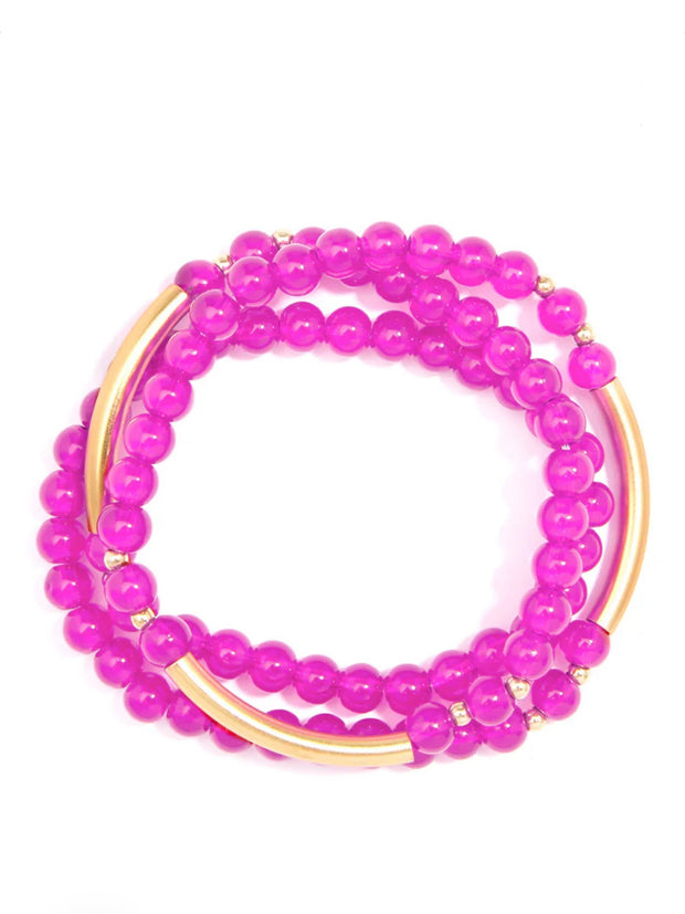 Beaded Wrap Bracelet in Hot Pink