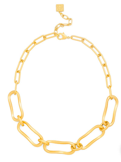Hammered Oval Link Collar Necklace in Matte Gold