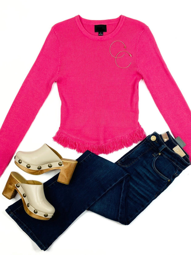 Farah Fringe Sweater in Pink