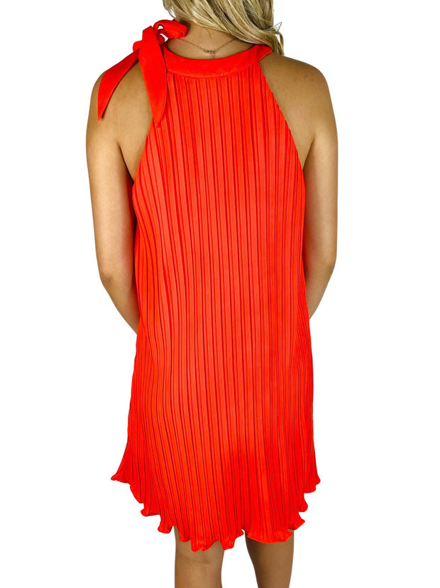 The Trina Pleated Dress in Electric Red
