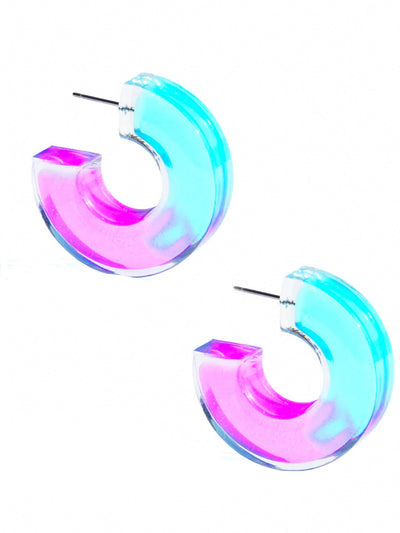 Chunky Glitter Lucite Hoop Earring-Blue