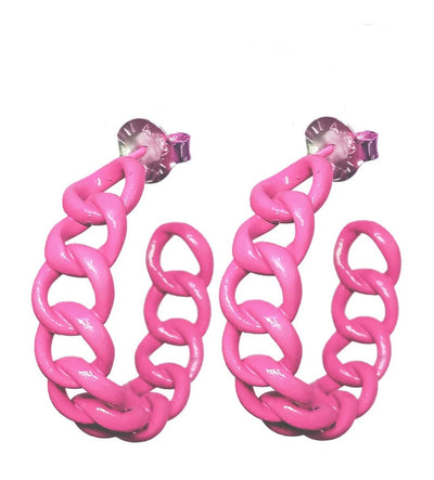 SHEILA FAJL Painted Petit Chain Hoops in Pink
