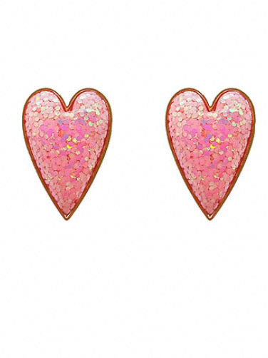 Glitter Heart Earrings-Pink