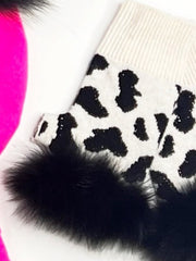 Animal Print Fingerless Gloves - Black/White