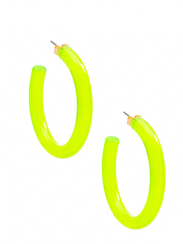 Medium Lucite Hoop Earring-Lime