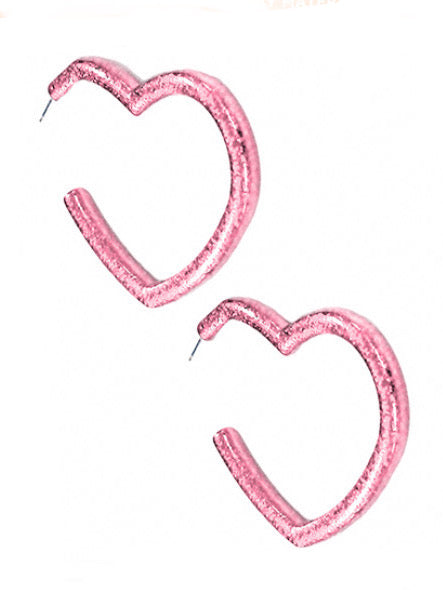 Glitter Heart Hoops-Pink