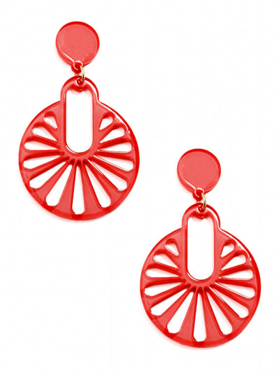 Cutout Disk Drop Earring-Coral